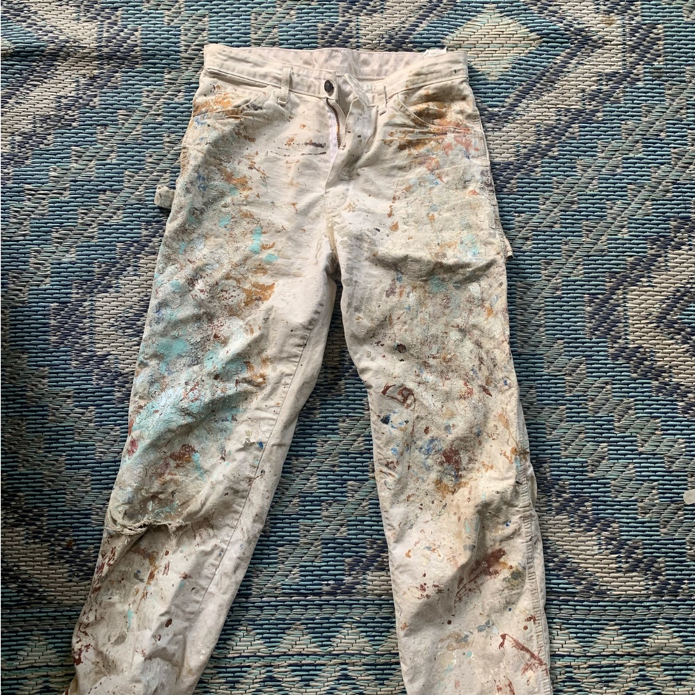 Dickies painters whites with paint splatters. Women. Avant- hard paint on top.